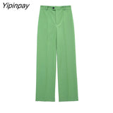 Yipinpay New Women Fashion Blazer Suit 2023 Female Spring Autumn Office Outfits Pockets Jackets Wide Leg Trousers High Street Wear