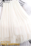 yipinpay Women Tulle Tutu Midi Mesh Skirts Kawaii Bridesmaids Hit Color Irregular Dance Pleated Skirt Girls Black Pink Faldas