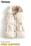 Yipinpay Cotton Padded Loose Vest for Women Autumn Winter Windproof Warm Stand Collar Single Breasted Vest Jacket Oversize Waistcoat