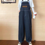 Yipinpay Spring Women Denim Jumpsuit Long Wide Leg Pants Loose Oversize Overalls Korean Style Embroidery Female Playsuits Plus Size