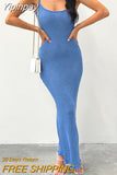 Yipinpay Women Long Bodycon Dress Solid Color Knitted Sleeveless Sling Spaghetti Strap Cocktail Dress Summer Party Club Dress S M L