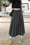 Yipinpay New Autumn Long Skirts for Women Vintage Harajuke High Waist Slim Solid Pleated Skirt Y2k Clothes