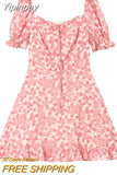 Yipinpay Women Floral Mini Dress, Short Sleeve Sweetheart Neck Casual Dating Summer A-line Dress
