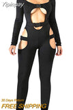 Yipinpay Women Sexy Hollow Out Jumpsuit Romper Spring Fall Sexy Solid Color Turtleneck Long Sleeve Overalls with Release Buckle Design