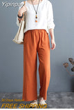 Yipinpay Spring Summer Literary Vintage Cotton Linen Women's Pants Loose Oversized Wide Leg Pants High Waist Linen Pants Trousers