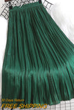 yipinpay Summer Thin Pleated Skirts Women 2023 New Stylish Luxury High Waist Korean Midi Faldas Plain Simple Swing A-line Skirt