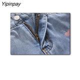 Yipinpay Blue Love Embroidery Wide Leg Jeans Woman Loose High Waist Loose Casual Straight Women Jeans Pants