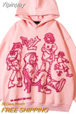 Yipinpay Print Hooded Women's Retro Hooded Plush Thick Sweatshirt In Autumn And Winter Casual Loose Hanging Lazy Hooded Top Woman