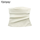 Yipinpay 2023 Fashion Women Solid Folds Skirts Sets Spring Summer Causal Strapless Tops Back Slip Zipper Mid-Calf Skirts Suits