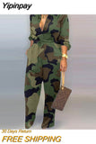 Yipinpay Neck Camouflage Print Buttoned Jumpsuit Women Jumpsuit