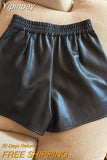 Yipinpay Women Chic Fashion Side Pockets Black Faux Leather Shorts Vintage High Waist Zipper Fly Female Short Pants Mujer PU Y2k Sexy