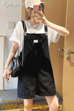 Yipinpay Short Coveralls Women Solid Baggy Curling Edge Korean Style Casual Fashion High Waist Washed Straight Jean Shorts Summer