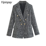 Yipinpay 2023 Women Office Lady Blazer Skirts Sets Autumn Winter Elegant Female Double Breasted Jackets Mini Skirt Long Sleeve Tops