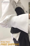 Yipinpay Loose Bubble Sleeved Shirt Y2k White Shirts Women Chain PU Leather Vest Top Blusas Mujer De Moda 2023 Casual 2 Sets