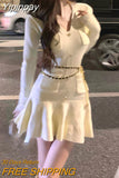 Yipinpay Sweater Dress Women Elegant Y2k Mini Dress Party Pure Color One Piece Dress Korean Fashion Casual Design 2023 Autumn