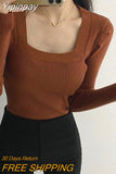 Yipinpay Sueter Mujer Pullover Black White Striped Sweater Women Wild Square Full Sleeve Y2k Clothes Knitted Top Spring Retro
