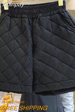 Yipinpay for Women Quilted Cotton Argyle Sexy Casual Elastic Waist Black Shorts Wide Leg High Pantalones Cortos De Mujer