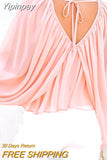 Yipinpay Detail Backless Ruched Batwing Sleeve Top Fashion Woman Blouses Shirt 2023 Clothing T-Shirts Pullover Tops