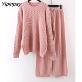 Yipinpay And Winter New Knitting Suit Women's Two-piece Sweater Large Loose Knitting Wide Leg Pants