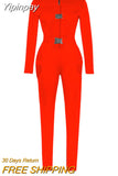 Yipinpay Women Sexy Hollow Out Jumpsuit Romper Spring Fall Sexy Solid Color Turtleneck Long Sleeve Overalls with Release Buckle Design