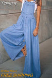 Yipinpay Jumpsuits Daily Casual Sleeveless Solid Overalls 2023 Fashion Design Ripped Jean Romper Summer New Women Loose Side Pocket