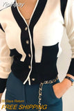 Yipinpay Neck Contrast Y2k Clothes 2023 Sweaters for Women Pull Sueter Lazy Retro Casual Knitted Cardigan Black Jacket Crop