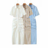 Yipinpay New Solid Color Back Hollowed-Out Short-Sleeved Dress In The Autumn Of 2024