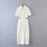 Yipinpay New Solid Color Back Hollowed-Out Short-Sleeved Dress In The Autumn Of 2024