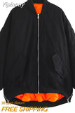 Yipinpay TRAF Fashion Jackets for Women 2023 Winter Bomber Jacket Loose Coats Female Chic Stand Collar Front Zipper Warm Outerwear