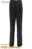 Yipinpay Patchwork Women Baggy Pants Spring 2023 Pleated Classy Black Trousers Streetwear Contrast Mid Waist Loose Pants Lady