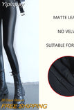 Yipinpay Autumn Winter New Thermal Leg Warm Women's Leggings Leather High Waist Fleece Velvet Black Tights Sexy PU Faux Female Pants