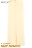Yipinpay Elegant High Waist Long Split Skirts Street Chic Apricot Mid-Calf Skirts Female Office Cotton Skirts Casual Straight