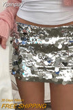 Yipinpay Fashion Womens Skirts Party Prom Wearable Sequin Skirt Silver Vintage Elastic High Waist Short Skirts Club Streetwear S M L
