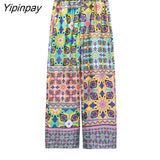 Yipinpay 2pcs Summer Women Plaid Pant Set 2023 X-Long Kimono Style Shirts With Belt+Drawstring Trousers Suit Female Casual Clothes