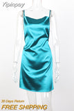 Yipinpay Color Spaghetti Strap Satin Dress Sexy Women Sleeveless Slip Dress for Summer Club Party Wear Lady Mini Dress