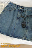 Yipinpay Denim Mini Skirts For Women Korean Style Summer 2023 Sexy Female Wide Leg Jeans Skirt Casual Vintage Blue Black High Quality
