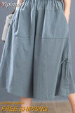 Yipinpay Summer Cotton Linen Oversized Loose Women's Pants Bloomers Wide-leg Pants Flares Elastic Waist Ladies Cropped Skirt Pants