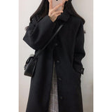 Yipinpay Woolen Coat Is Popular For Women In The Spring And Summer Of 2024, The New Korean Version Of Black Medium-Length Tweed Coat Is Popular To Thicken.