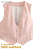 Yipinpay 2023 Fashion Women's Vest Summer Sleeveless Vests for Women Chic V-Neck Single-breasted Ladies White Waistcoat Tops New In