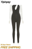 Yipinpay Summer One Shoulder Rompers Womens Jumpsuit Y2K Hollow Out Sexy Backless Jumpsuits Femme Active Wear Fitness Overalls