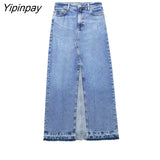 Yipinpay Women Spring Autumn Denim Skirt 2023 New Fashion Designer Mid-Calf Skirt High Street Party Zipper Casual Dresses