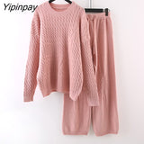 Yipinpay And Winter New Knitting Suit Women's Two-piece Sweater Large Loose Knitting Wide Leg Pants