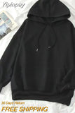 Yipinpay Print Hooded Women's Retro Hooded Plush Thick Sweatshirt In Autumn And Winter Casual Loose Hanging Lazy Hooded Top Woman