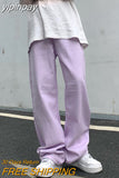 yipinpay Women's Jeans Vintage Straight Baggy High Waist Korean Fashion Streetwear Casual Pants Femme Wide Leg Purple Mom Denim Trouser