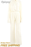 Yipinpay Beige Pleated Wide Leg Pants Womens Pants Fashion 2023 Casual Loose Trousers Office Lady Elegant Long Palazzo Pants