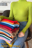 Yipinpay Turtleneck Sweater Women Autumn Casual Thin Long Sleeve Tops Base Knitted Sweaters Solid Color Slim Stretch Pullovers