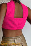 yipinpay Knitted Summer Basic Shirts Crop Tops Blue Casual Streetwear Mini Vest Women Clothes Beach Vacation Tank Top Y2K 2023