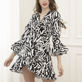 Yipinpay New Spring And Summer Independent Station Women's Black-And-White Striped Flared Sleeve Irregular Dress