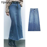 Yipinpay Summer Women's Mid-Calf Denim Skirt 2023 New Vintage High Wasit Zipper Jeans Skirt Female Straight A-line Pencil Skirts
