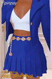 Yipinpay women's two piece set Buttoned Long Sleeve Blazer Coat Chain Decor Pleated Skirt Set short skirt suit female 2023 new